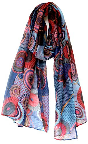 Van Der Rich ® - Tücher Schal Dessin Blumen Größe: 180cm*80cm - Damen (24-Rot-Blau, TU)