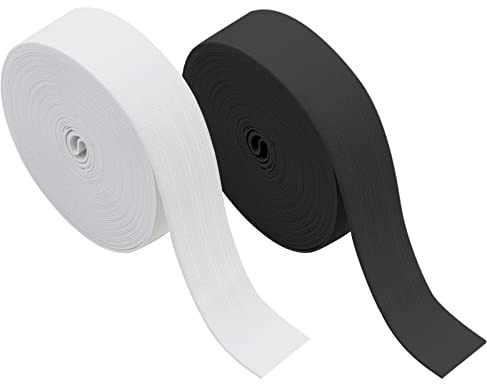 VEGCOO 14M(15 Yards) Bandes Élastiques Couture, Ruban Élastique Ceinture de 25mm de Large pour Pantalon Jupe Ceinture, Noir et Blanc(Noir&Blanc(25mm))