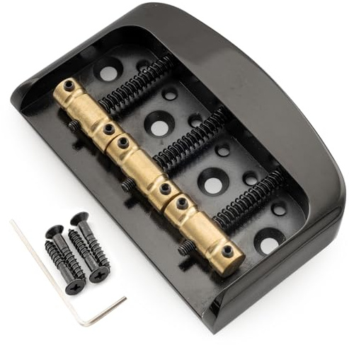 Musiclily Ultra Half Size Short Vintage Tele Bridge with Solid Aluminum Alloy Plate and Brass 3-Saddle, Black