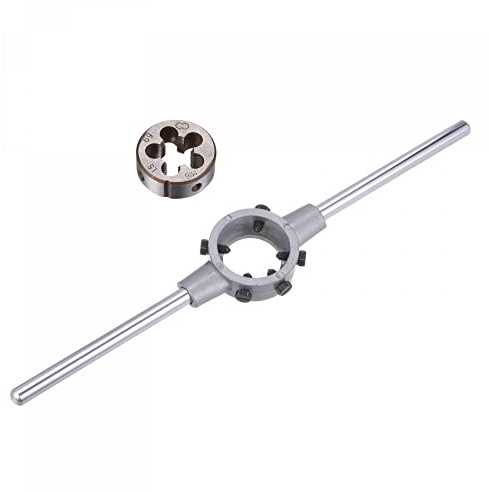 sourcing map Schneideisen-Schraubenschlüssel-Set, M16 x 1,5 Gewinde, runde Schneideisen und 38 mm (passend für M12-M16 Schneideisen), verstellbarer Schraubenschlüssel, Handwerkzeug