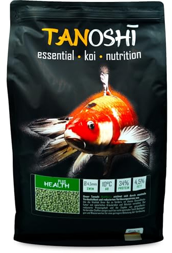 Tanoshi Koifutter - Health Plus 5 kg 4,5mm | Schwimmendes Gesundheits-Koifutter für maximale Verdaulichkeit und wenig Verdauungsstress, mit Kräuterölen und Aktivton