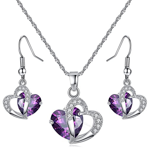 Suyi Parures De Bijoux Pour Femmes Parure Collier Boucles D'oreilles Zirconia Cubique Bijoux Pour Mariage De Mariée Purple