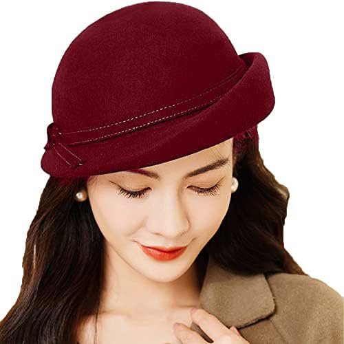 Elegante Damenhüte mit Schleife, für Hochzeit, Party, Warped Edge, Winter, Vintage, Schlapphut, Wollfilz, Fedoras, Rot/Ausflug, einfarbig (Getaway Solids), Medium