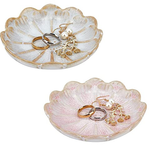 PH PandaHall 2 Stück Keramik Schmuckschale 11cm Blumen Schmucktablett Ringhalter Schmuckteller Schlüsselschale Decoration Aesthetic für Diele, Tisch, Raumdekoration Schmuckaufbewahrung