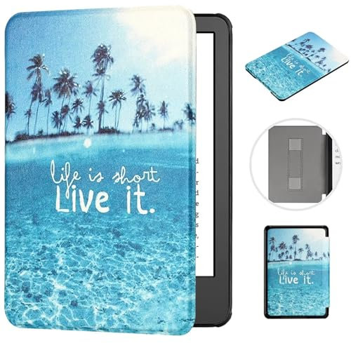 MOKASE Hülle Kompatibel mit Neu 6 Zoll Kindle 11. Generation 2022 2024 Freigebe (Modell: C2V2L3 RS23CV), Kunstleder Magnetische Hartschale mit Handschlaufe Automatic Schlaf/Aufwach, Beach