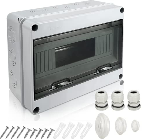 Scatola di Derivazione, 12 Moduli IP65 Quadro Elettrico Esterno Elettrica da Esterno Stagna,Centralino da Parete, Scatola Derivazione Esterna per Casa, Officina, Hotel, Parcheggio