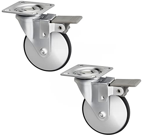 SOTECH 2er Set Design-Möbelrolle LINDAU mit Bremse Ø 75 mm | 35 Kg Tragfähigkeit pro Rolle, 360 Grad drehbar, mit Montageplatte, silbergrau Transport-Möbelrollen, leise und bodenschonend