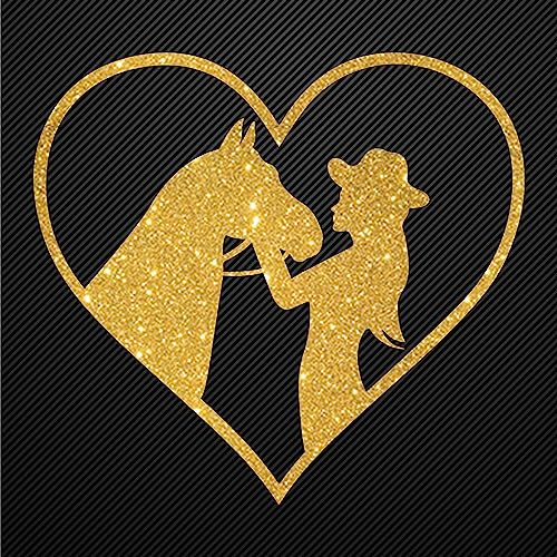Glitzerdeals Bügelbilder Glitzer Pferd mit Cowgirl im Herz gold Aufbügler für Textilien Karneval Kostüm Pferd Bügelflicken Pferde Fasching Patch zum Aufbügeln Pferd