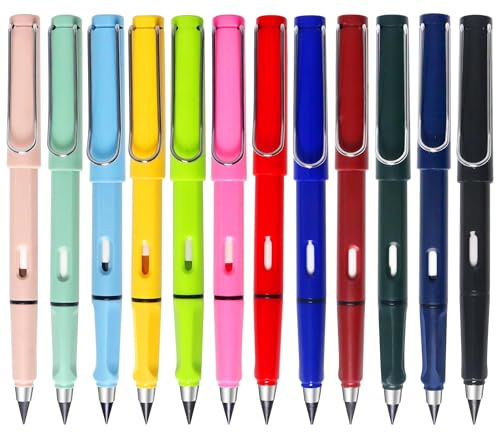 Vidotim 12Pack Forever Pencils for Kids Writing, Infinity Pencil Cute Inkless Everlasting Pencil with Eraser for Sketching (Black)