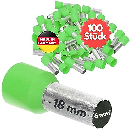 100 stycken Kalitec AE618GN trådhylsor isolerade 6,0 mm² 18 mm lång grön I tillverkad i Tyskland I industriell kvalitet