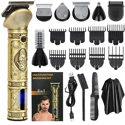 Gabrella 6-in-1 Cordless Hair Clipper Trimmer Kit, Zero Gapped T-Blade Electric Shaver, Nose & Body Trimmer