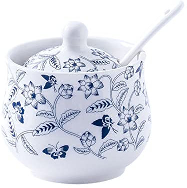 tarro de azúcar y sal, Azucarero Blanco con Tapa Y Cuchara, Bote De Almacenamiento De Salero De Cerámica, Tarro De Especias con Patrón Dibujado A Mano, Decoración De Cocina, Barra De Café-Blanco 4-200