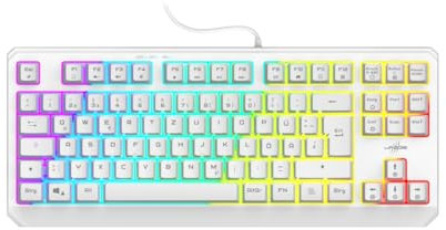 uRage Gaming Tastatur Exodus 220 TKL QWERTZ (Gamer Keyboard ohne Ziffernblock, Tenkeyless DE Layout, RGB beleuchtete Tasten, Anti-Ghosting) weiß
