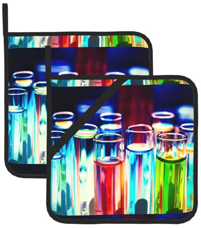 Wurton Chemie-Reagenzglas-Druck, Topflappen, 2er-Set, hitzebeständig, Küche, Zuhause, Kochen, Backen, Mikrowelle, Grill, Geschenk