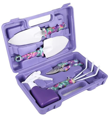 Lot de 5 outils de jardin avec sac de transport, outils de jardinage avec cultivateur, râteau, pelle, sécateur, aérosol