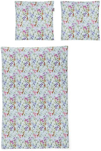 Irisette Mako Satin Bettwäsche Magic 8892-20 Blumen Blau Rot 135x200
