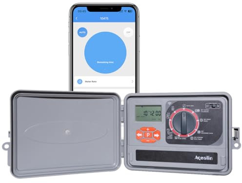 Aqualin Computer di irrigazione Wi-Fi Automatico, Controllo remoto di Smart App Tramite Wi-Fi, Sistema di irrigazione con trasformatore Standard UE per Giardino, Terreno agricolo, Campo da Gioco e