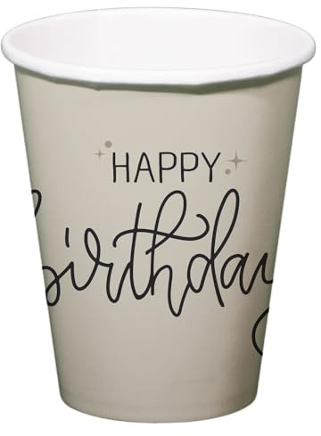 Folat 68681 Geburtstag Dekoration Schwarz, Creme, Champagner Gold - Becher - Crème Noir - 250 ml - 8 Stück - EIN schickes und charmantes Happy Birthday Geschirr