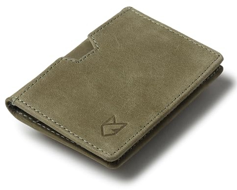 FOXHACKLE Leder Kreditkartenetui Geldbörse für Männer und Frauen, dünne Bifold RFID Blocking Wallet, Slim Front Pocket Minimalistische Brieftasche, Kleine Kartenetui, Papageiengrün, RFID-Geldbörse