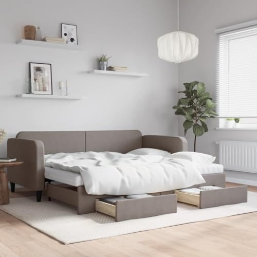 CKioict Palettenbett Modernes Bettgestell Jugendbett Tagesbett Ausziehbar mit Schubladen Taupe 90x200 cm StoffGeeignet für Gästezimmer, B&Bs, Schlafzimmer