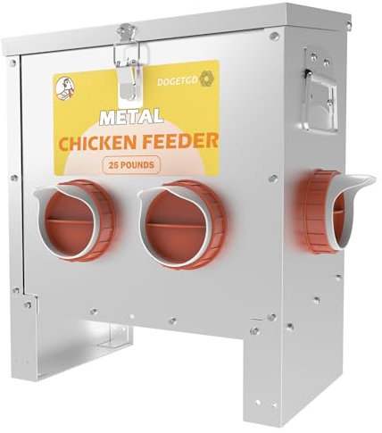 Automatischer Hühnerfutterautomat Kein Abfall Metall Geflügel Feeder Große Kapazität 11.3 kg für Hühner, Gänse, Enten, Truthahn, Wachteln (4 Port)