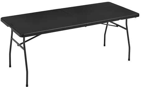 Amazon Basics, Tavolo pieghevole rettangolare da 1,8 m, con maniglia per il trasporto, per interni ed esterni, portatile, leggero, da viaggio, picnic, campeggio, nero, 182 x 75 x 73 cm