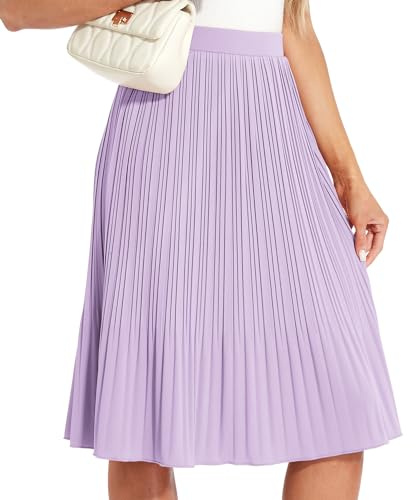 ZXIHZF Gonna svasata da donna, elegante, plissettata, con elastico in vita, Lilla pastello, XL