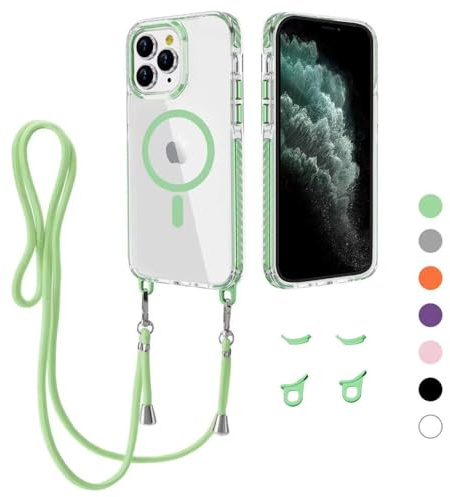 MBSLFY Handyband Handyhülle für iPhone 11 Pro Hülle mit Band [Kompatibel mit Magsafe] Transparente Magnetisch Handyhülle mit Abnehmbar Schutzhülle kompatibel mit iPhone 11 Pro, Matcha Grün