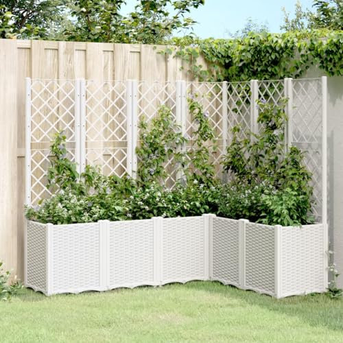 Sufrk Jardinera con Enrejado PP Blanco 160x120x140 cm Jardinera con celosia Jardinera con Enrejado jardineras