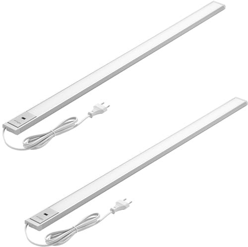 Oktaplex 2er Set Riva LED Unterbauleuchte dimmbar warmweiß 90cm Küchenlicht mit Sensor 730lm Unterbaulampe Küche 10W silber