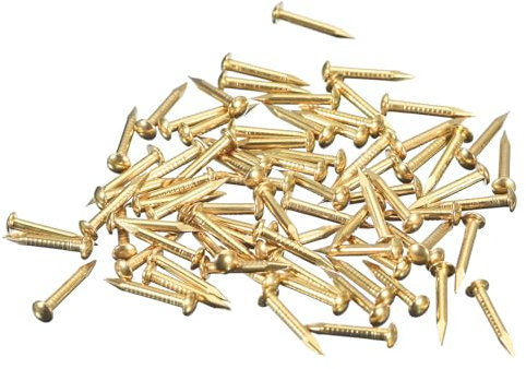 QUARKZMAN 250pcs Pequeños Clavos Dorados, 12x1.5mm(L*D) Clavos Dorados de Cabeza Redonda de Latón Clavos de Hardware para Madera Muebles Manualidades Bricolaje Marco de Fotos, Tono de Latón