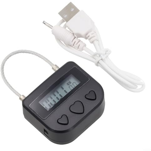 Metall-Timerschloss, USB wiederaufladbar, LCD-Display, Zeitsperre, 99 Stunden max. Timing, multifunktional, elektronisches Timerschloss, robustes Metall-Vorhängeschloss (schwarz)