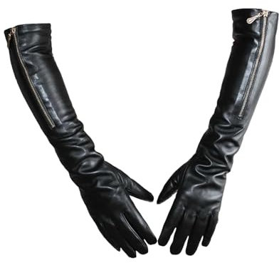 Lange Schwarze Schaffellhandschuhe Aus Echtem Leder Mit Reißverschluss, Weiche, Modische Warme Winterhandschuhe Für Damen black 8