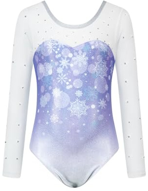 JiAmy Gymnastikanzug Mädchen Langarm, Kinder Glitzer Gymnastik Turnanzug Leotard Dancewear Gymnastikbody für 3-12 Jahre