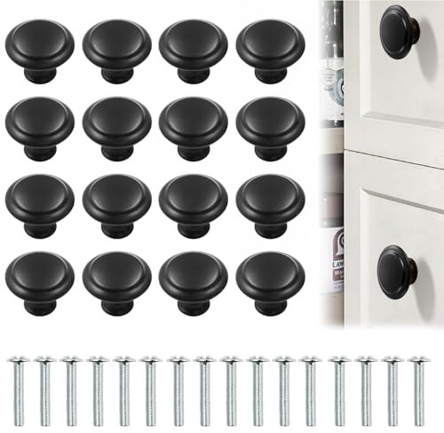 DXPETA 16 Pack Black Door Knobs, Drawer Knobs, Cupboard Door Knobs for Door Cupboard Kitchen Pull Handle with Screws (Black), Pulls Door Drawer Handles Knobs for Dresser Drawers
