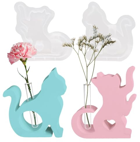 2 Stück Silikonformen – 3D Katze & Reagenzglasvasenform für Epoxidharz, Gießformen als Kerzen Formen für Handwerk