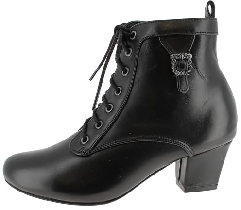 Hirschkogel Damen Trachten Stiefelette, Stivali Tradizionali Donna, Nero, 37 EU