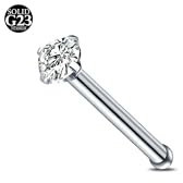 AceFun 20G Titan Nasenpiercing 1 Shaped Nose Studs Silber Straight Nose Piercing Stud Schmuck für Frauen Männer Silber Cubic Zirconia Diamond 1.5mm