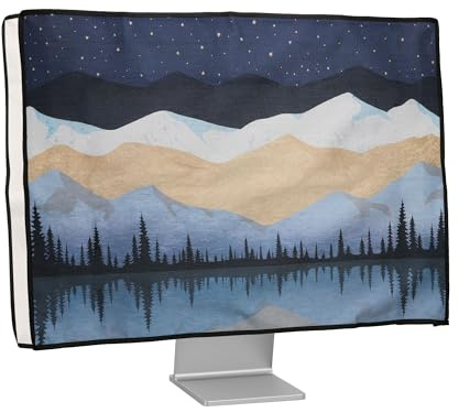 kwmobile Housse écran ordinateur compatible avec 31-32 moniteur housse écran ordinateur - Protection d'écran PC moniteur en lin - blanc-marron clair-bleu foncé