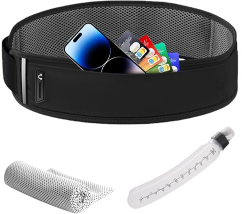Cioquli Laufgürtel für Handy, Lauftasche Jogging für alle Telefon bis zu 7.2 Zoll, Handytasche Joggen mit 3 Taschen und 330ml Trinkflasche, Running Belt für Herren, Damen, Fitness, Wandern, Laufen