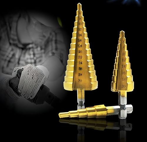 AMSAMOTION Ensemble de forets étagés en acier rapide avec revêtement en titane, 4 mm à 12/20/32 mm, tige hexagonale métrique, ensemble d'outils de coupe HSS pour bricolage, plastique, bois, métal