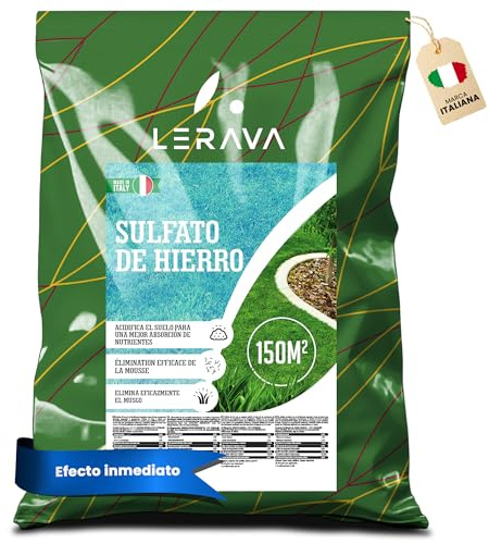 LERAVA Sulfato de Hierro Granulado (150 m²) - Fertilizante Rico en Hierro para Césped, Plantas y Jardines - Mejora el Crecimiento y el Color Verde - Apto para Agricultura y Árboles - 750g