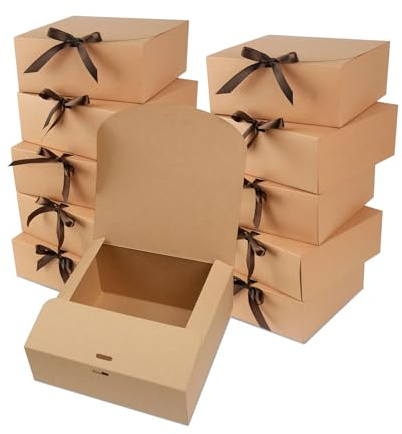 10 PCS Gift Boxes with Lids, Kraft Gift Boxes for Presents, 16.5×16.5×5cm, Sturdy Cardboard Packaging, Bridesmaid Proposal Box for Wedding, Birthday, Christmas