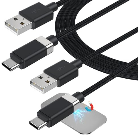 Magtame 2-pack StayCable magnetisk USB A till USB-kabel 3,3 FT/1 m, 3 A 27 W snabbladdning typ C laddkabel, anti-drop nylon flätad kabel för säng, skrivbord, bil