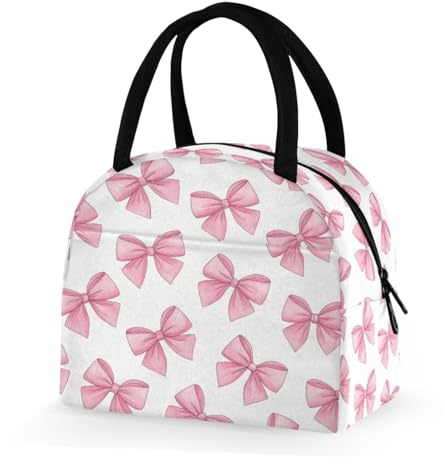 Insulated Lunch Bag for Women Girls, Chic Pink Butterfly Bow Lunch Bag Reusable Thermal Cooler Bags Leakproof Lunch Bag Adults Kids Packed Lunchbox for Work School Picnic Travel Beach Preppy Stuff