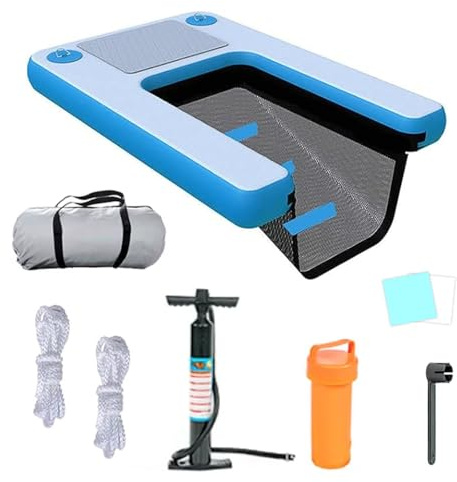 Inflatable Dog Ramp for Above Ground Pools, Floating Water Ladder with 3D Steps, Portable Dock Platform for Safe Pet Pool Access