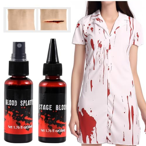 OIXYEY 2 Stücke Halloween Schminke Fake Blood, Kunstblut Auswaschbar, Fake Blut Realistisch, Für Halloween Make Up, Theaterschminke, Zombies, Vampire, Cosplay (50Ml)