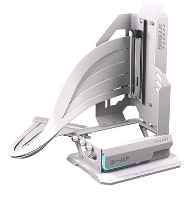 EZDIY-FAB Montage Vertical GPU Shield ARGB avec câble Riser PCIe 5.0, Support pour RTX 50 série, Angle réglable 20°, Installation magnétique/Ventilation, synchronisation 5V ARGB - Blanc 400mm