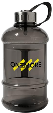 ONEMORE Borraccia Sportiva per Palestra, 1.5L, Plastica BPA Free, Bottiglia con Tappo Anti-Perdita, Nero/Trasparente, Bocca Larga con Maniglia (Black)