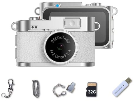 LKT Mini Keychain Camera, 2K Digital Tiny Camera with 32GB Card, Cool Gadgets Video Recorder Collectible Gift for Travel, Party and Vlog